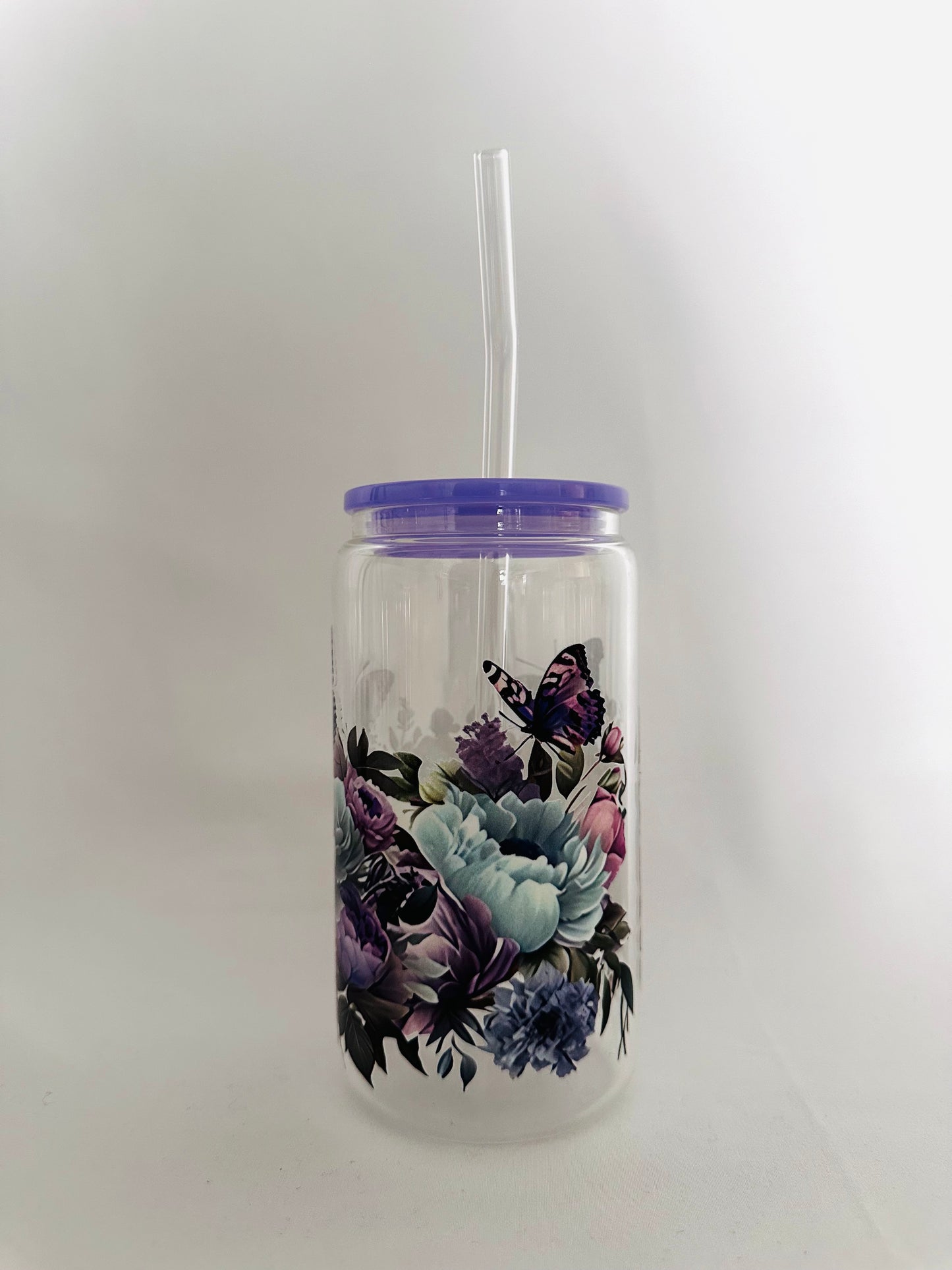 Flowers and Butterflies Glass Can