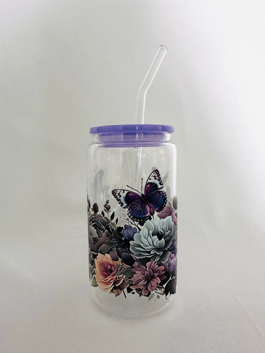 Flowers and Butterflies Glass Can
