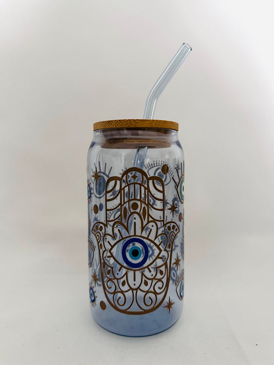 Hamsa Evil Eye Glass Can