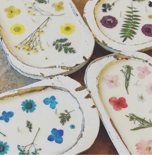 Dough Bowl Candle with Pressed Dried Flowers